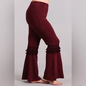 Chatoyant Mineral Washed Fringed Tassel Boho Bell Bottoms